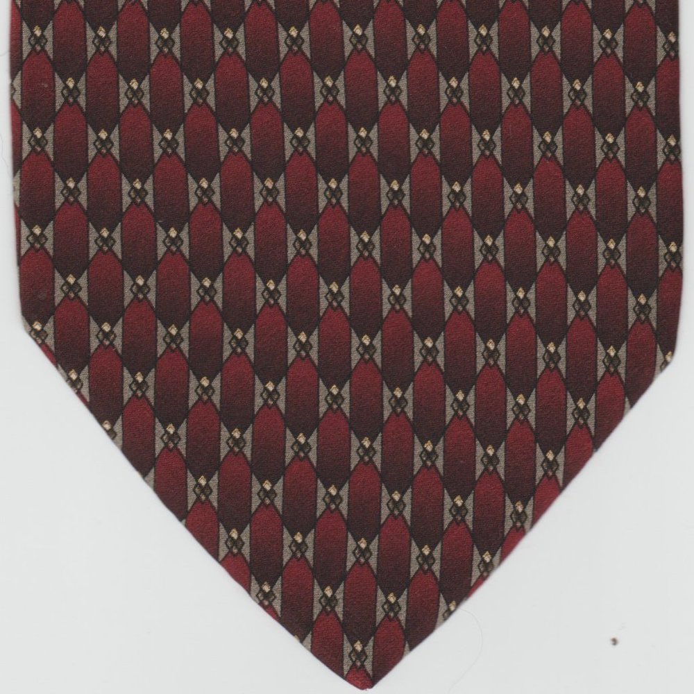 ZIGGURAT BY MULBERRY NECKWEAR - 100% SILK NECKTIE - DEEP RED WITH SILVER & BLACK